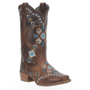 Dingo Ladies Embroidered Brown Leather Square Toe Boot